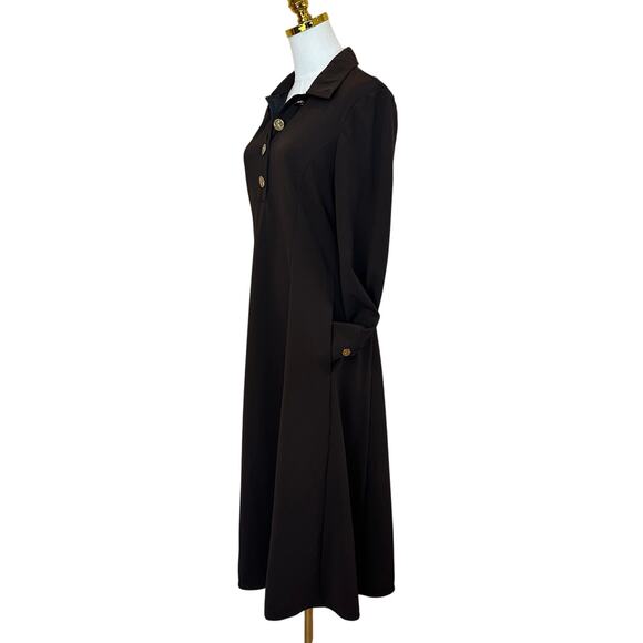 Tory Burch Brown Crepe Shirt Dress Size 8 Midi Office Career Work  Designer $700 - Picture 8 of 11